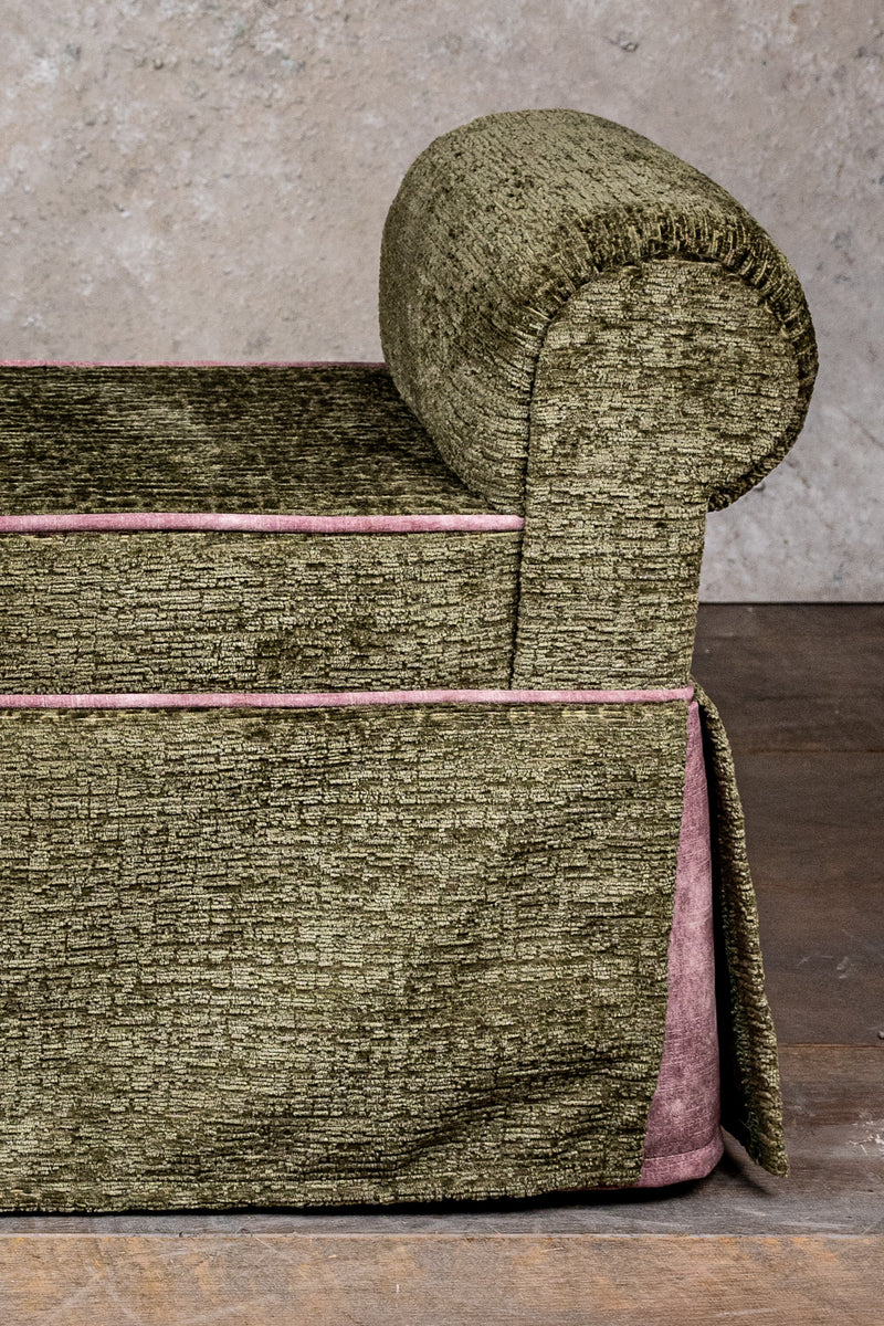 FOOTSTOOLS - KHAKI WITH PINK PIPINGS
