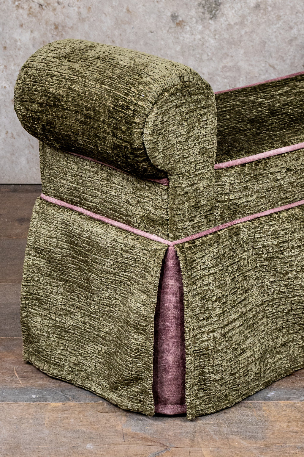 FOOTSTOOLS - KHAKI WITH PINK PIPINGS