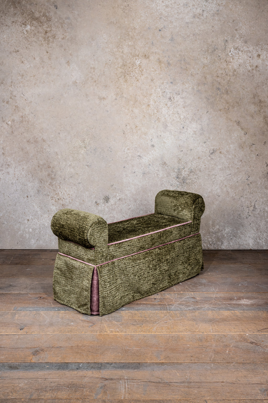 FOOTSTOOLS - KHAKI WITH PINK PIPINGS