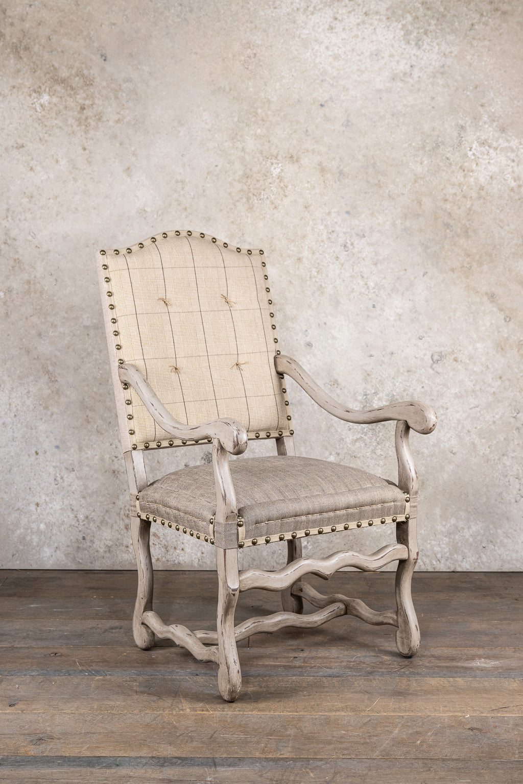 ARMRESTCHAIR - BEIGE GRID - SET OF 2