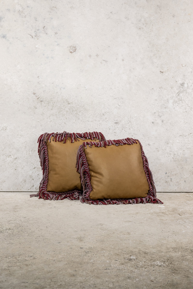 CUSHION - CAMEL - WITH FRINGES